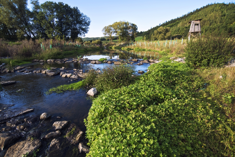 Revitalizace toku Loděnice, Nenačovice – vytvořeno nové meandrující koryto včetně tůní, skluzů a brodu. Foto: archiv SFŽP ČR